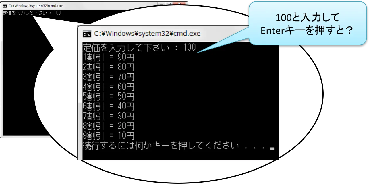 コマンドプロンプトに数字を入力