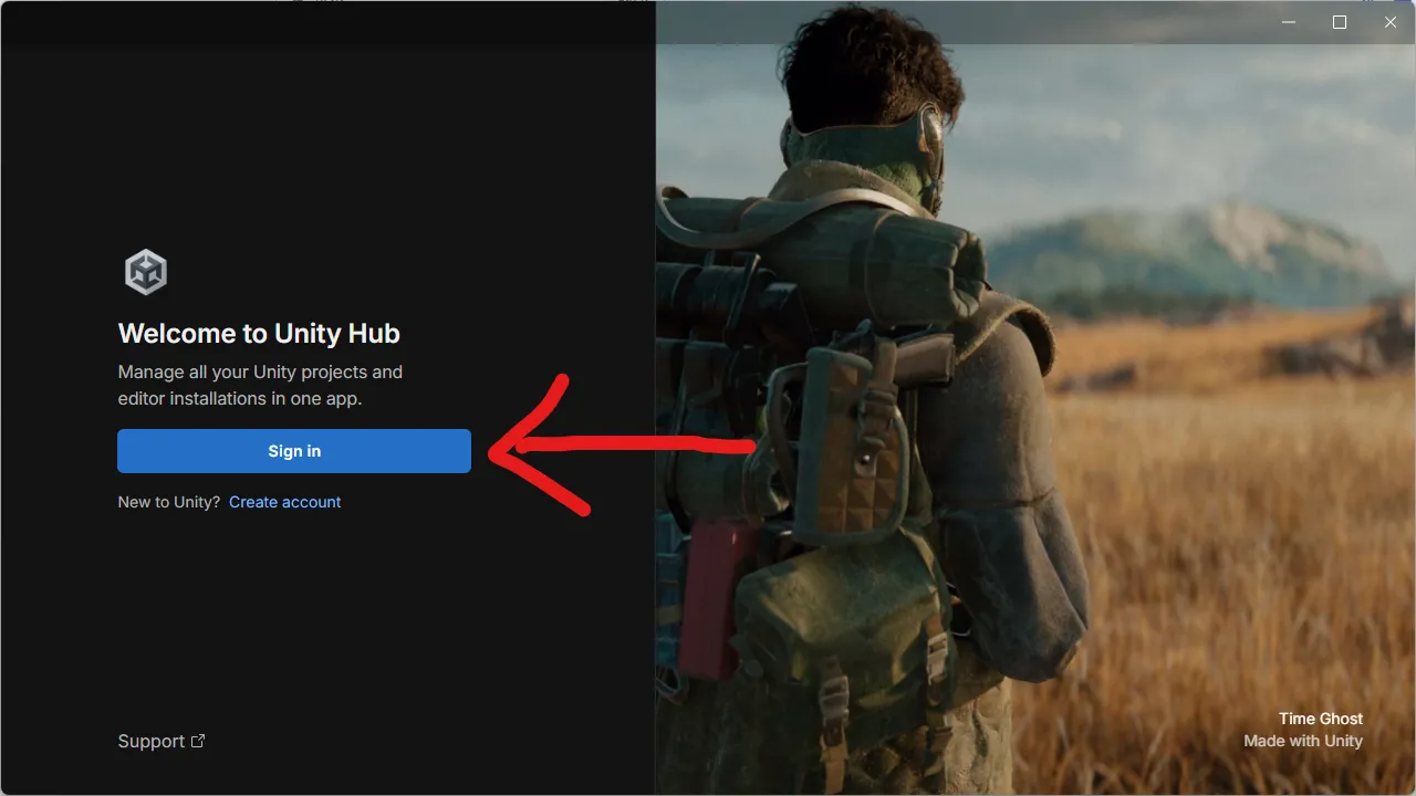 UnityHubの初回起動画面