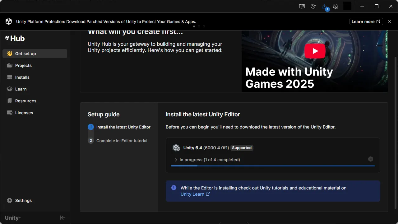 Unityのインストール