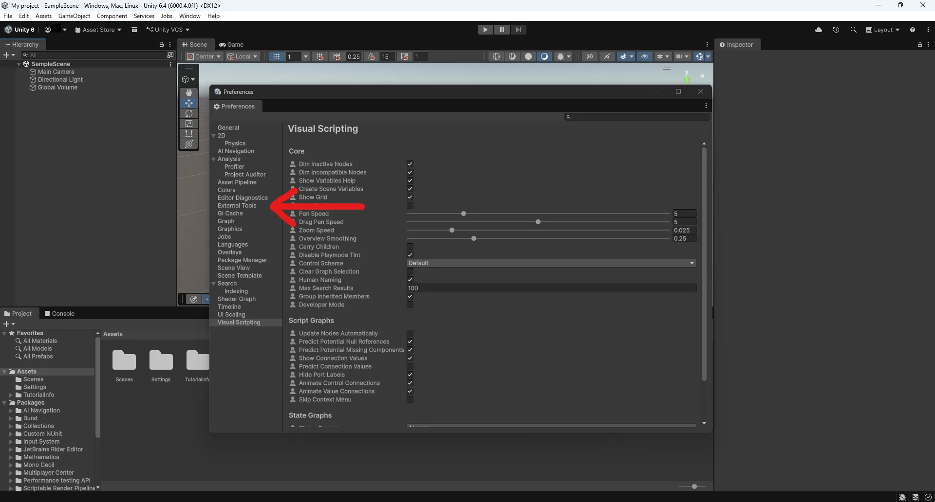 UnityエディターのExternal Toolsを選択