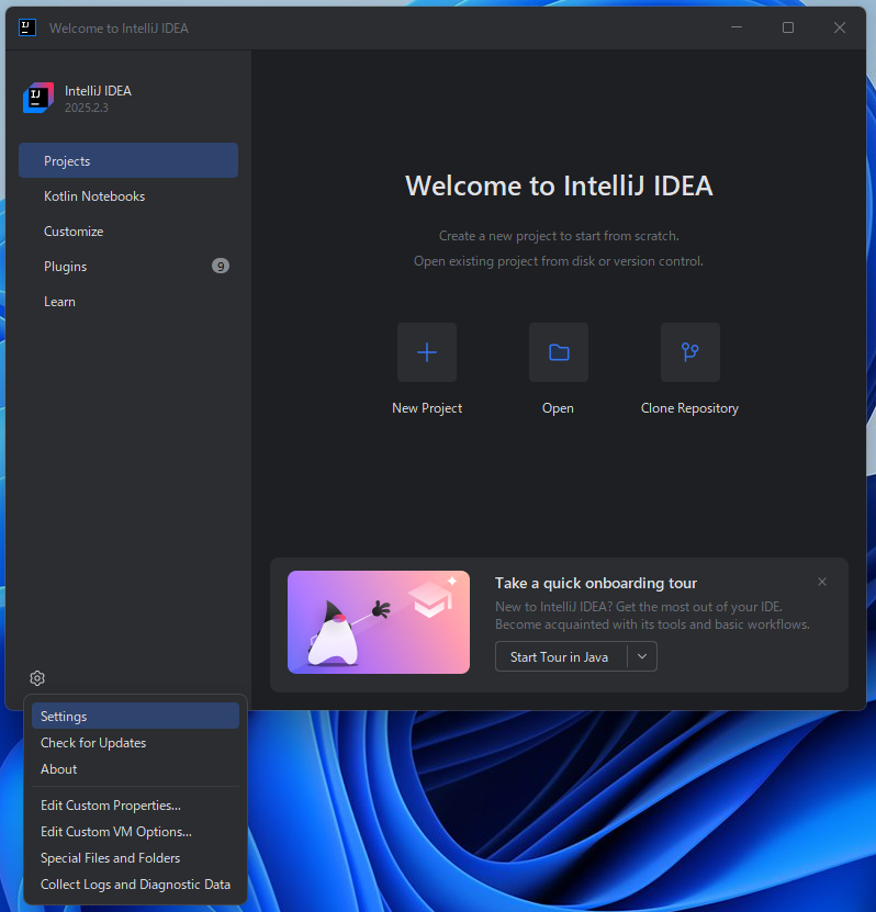 設定画面を開く