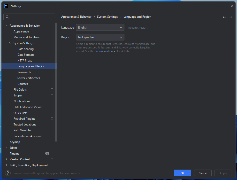 言語設定の画面を開く